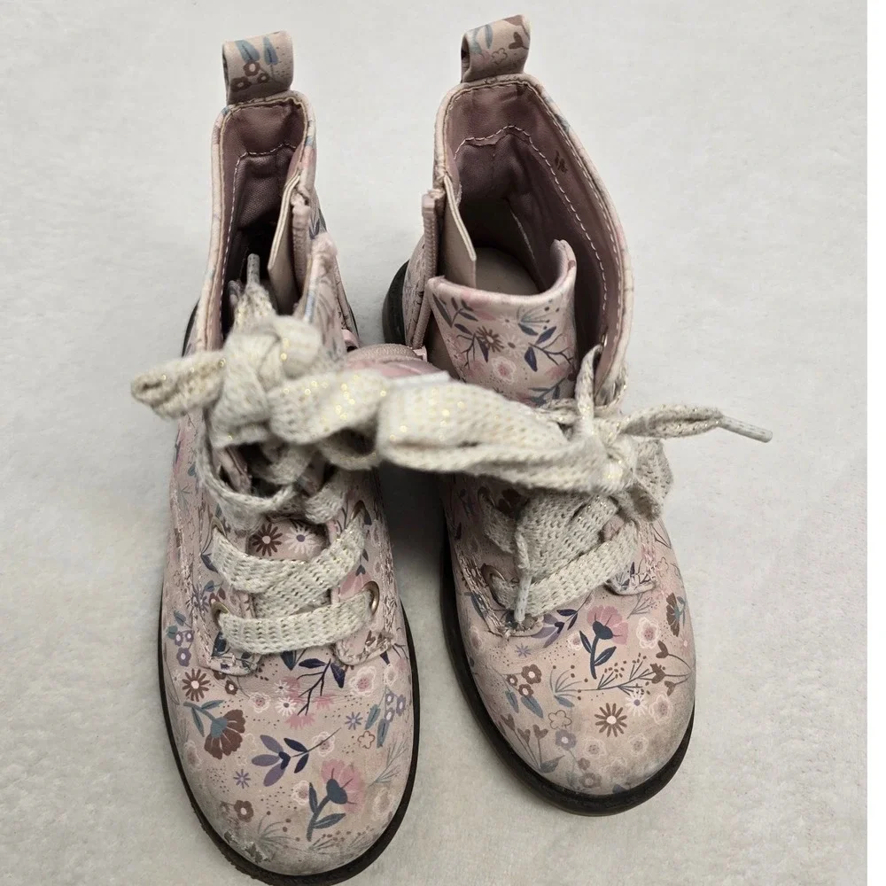 Cat & Jack Toddler Girls Floral Lace Up Combat Boots Pink Size 9 Cottagecore
